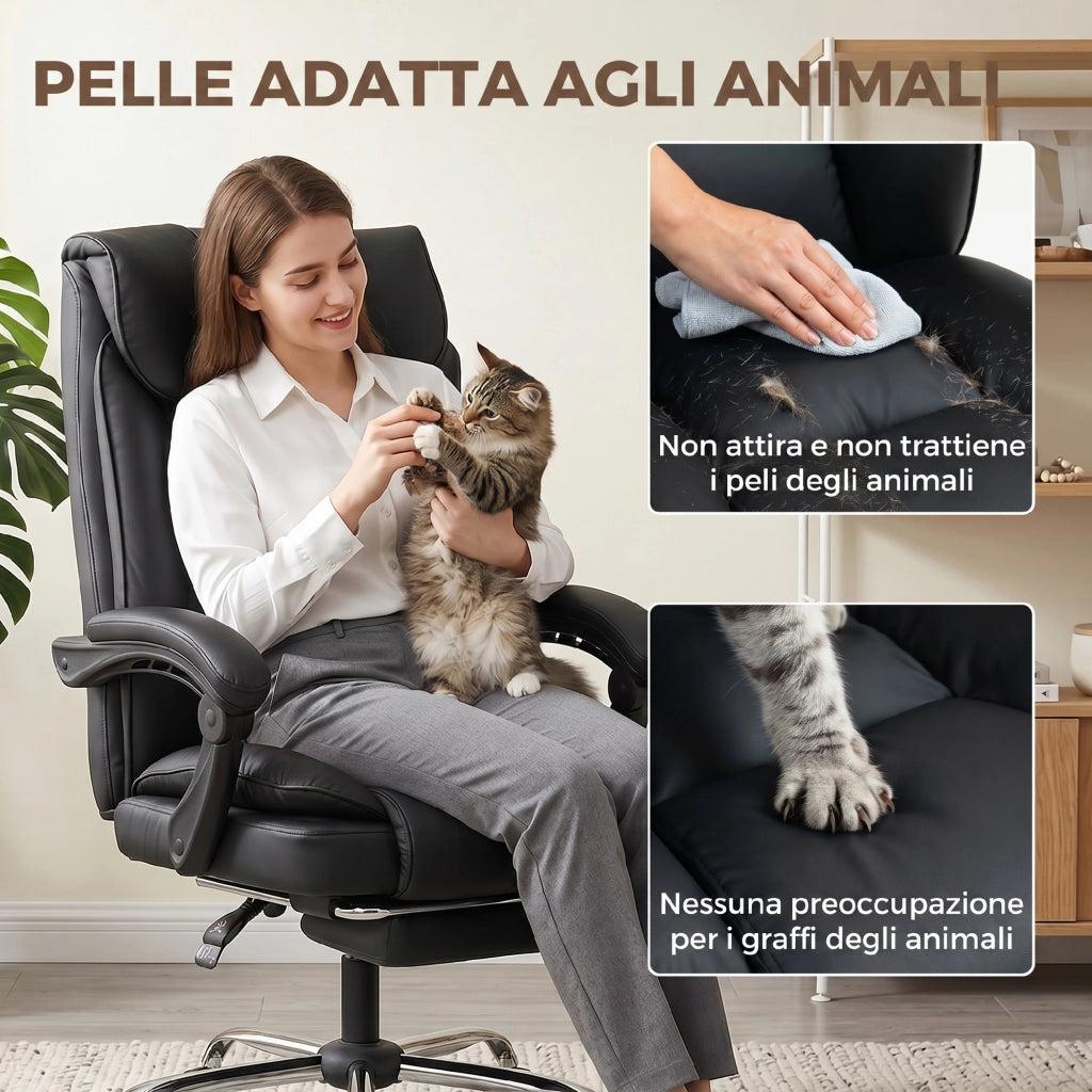 Sedia da Ufficio Reclinabile con Poggiapiedi ¨C zephmum ¨C Imbottita, Similpelle, Nero