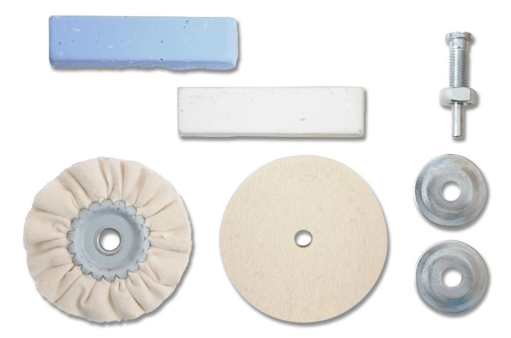 KWB 485200 Set Lucidatura 5 Pezzi Dischi Feltro Panno e Paste Lucidanti per Trapano colore Blu Bianco