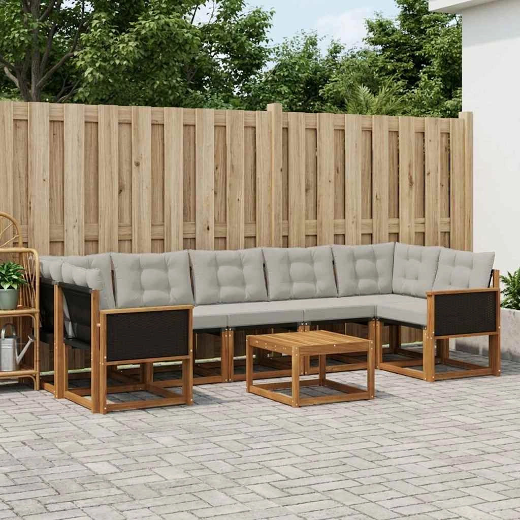 Set di divani da esterno 8 pz Naturale e Grigio Chiaro 3381831