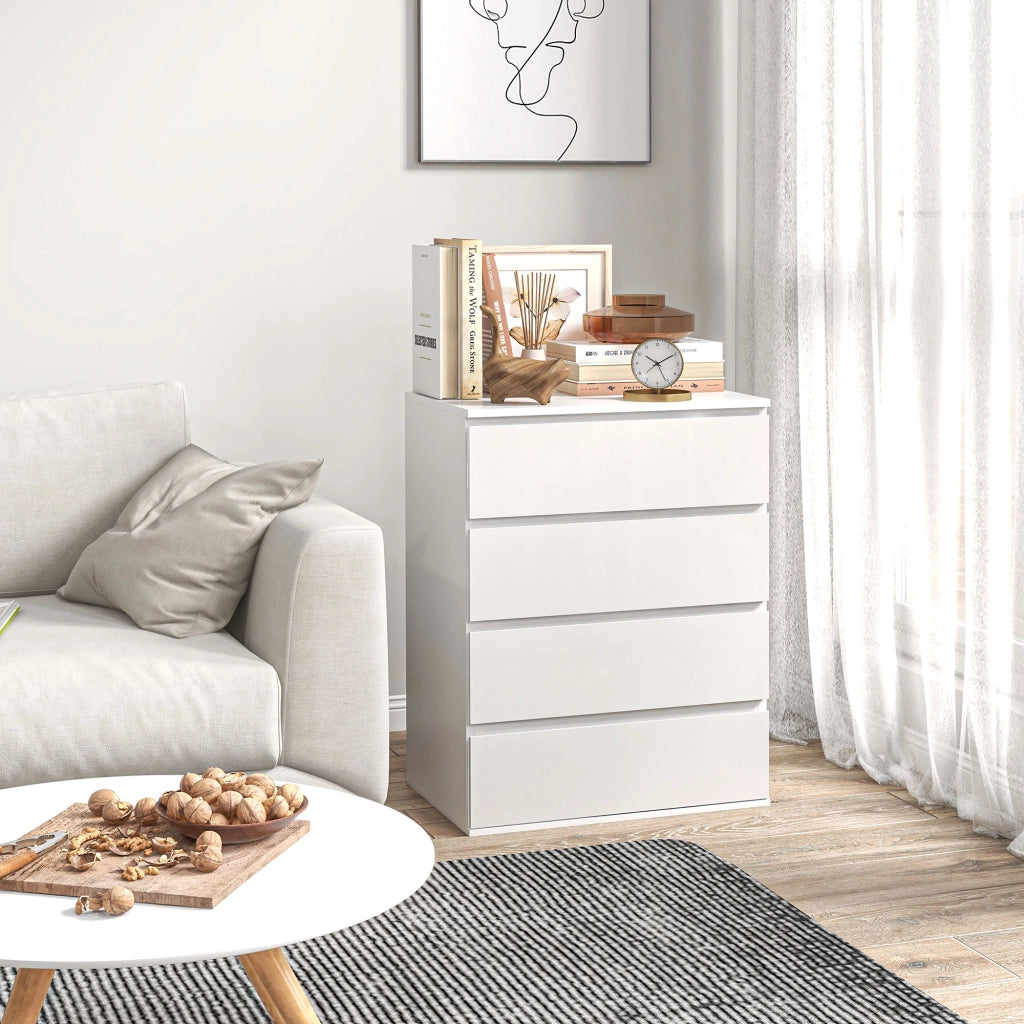 EasyComfort Cassettiera 4 Cassetti in Truciolato con Guide in Metallo e Maniglie Scanalate, 60x40x80 cm, Bianco