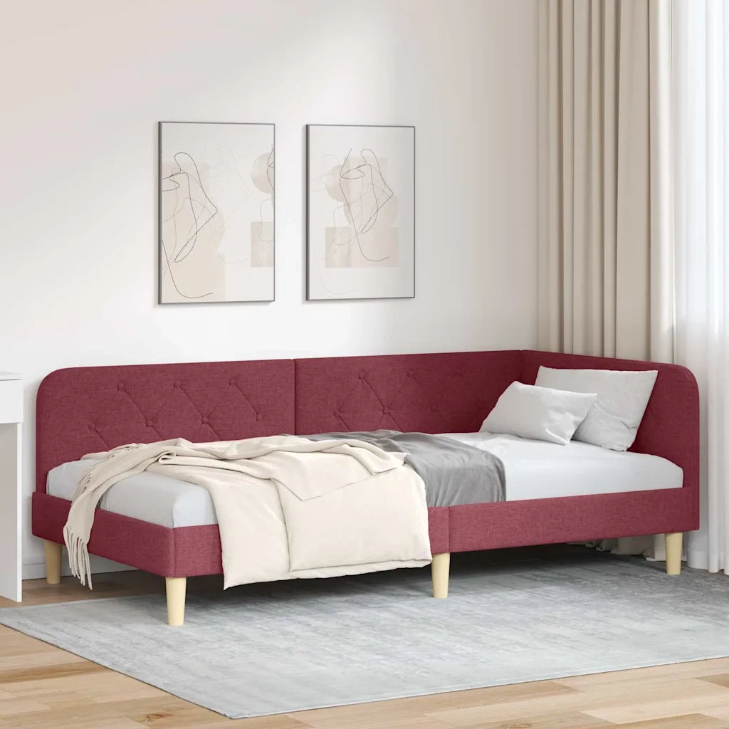 Cornice del letto ad angolo Rosso Vino 90 x 200 cm Tessuto