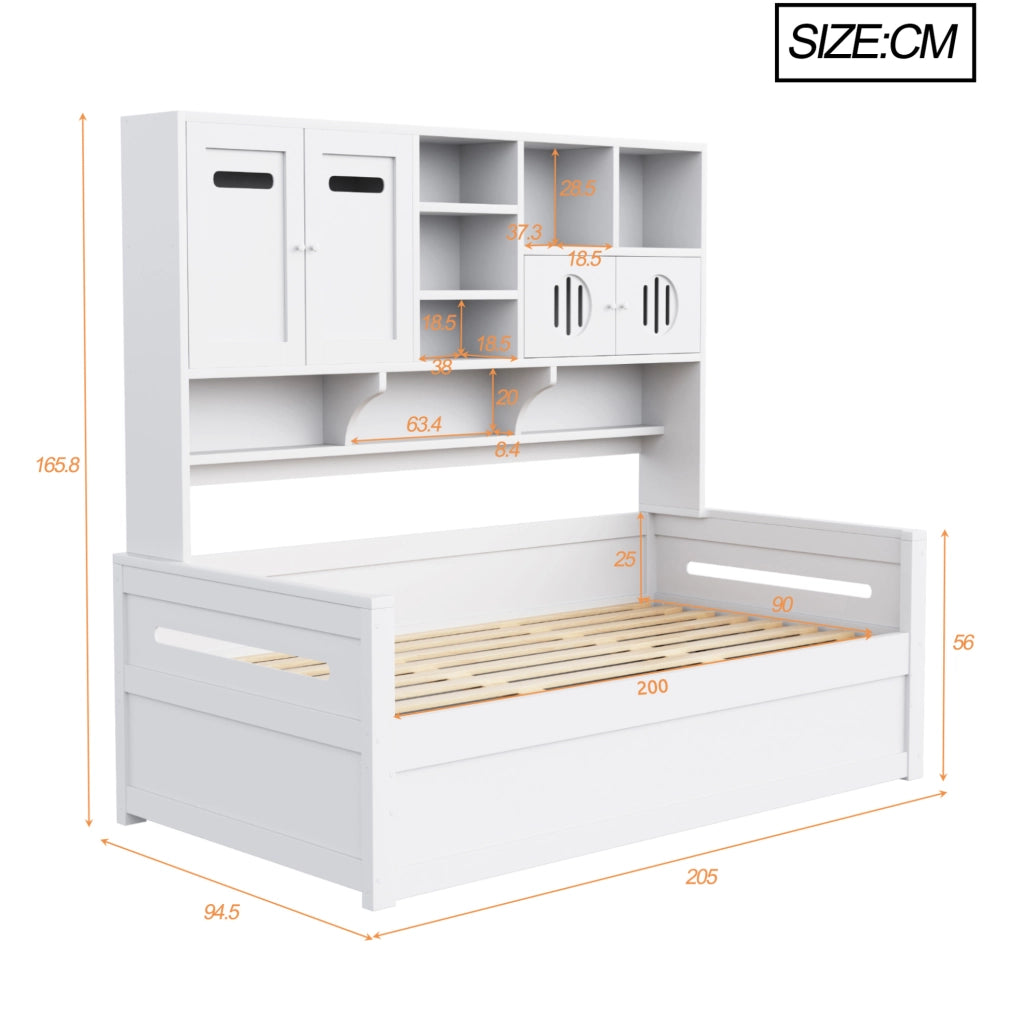 Divano letto multifunzione 90x200 cm con vano contenitore e letto idraulico; bianco