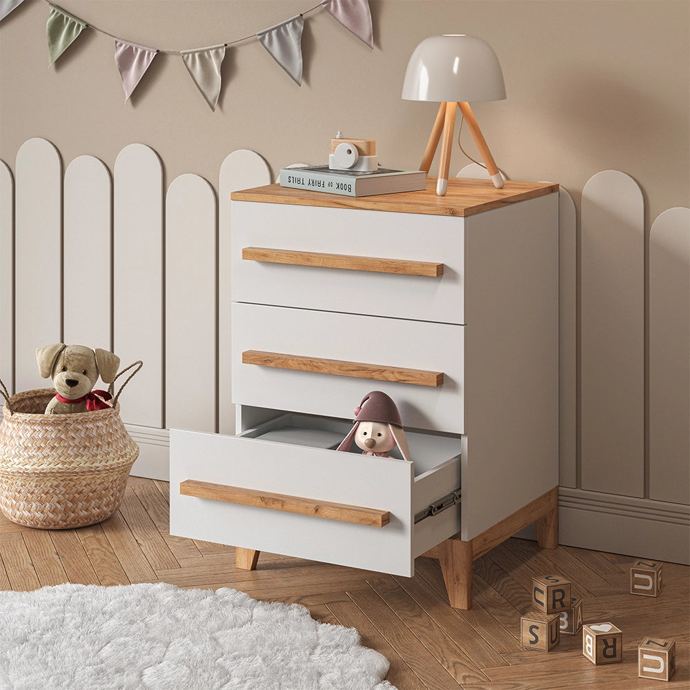 Vitalispa Cassettiera per camera da letto Bianco/Artisan 60 x 88 cm con 3 cassetti