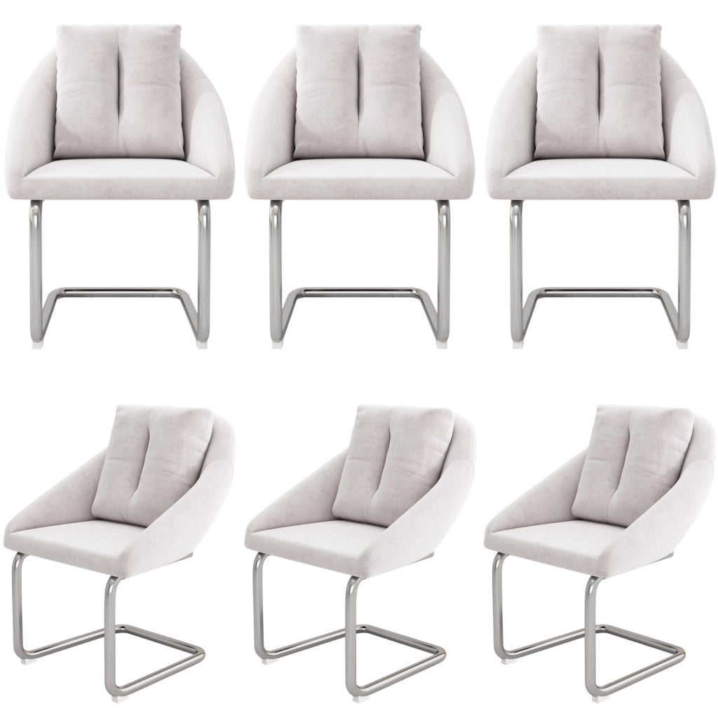 Set di 6 sedie in velluto beige con struttura in metallo; ergonomiche e confortevoli