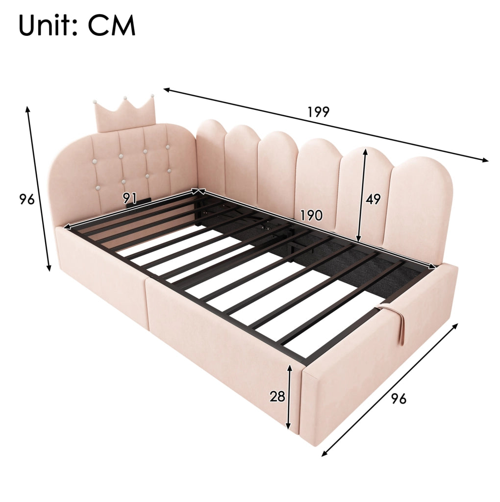 Letto da giorno imbottito 90x190 cm con contenitore idraulico rosa