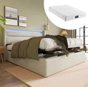 Letto contenitore imbottito 140x200 cm bianco con LED e materasso a molle H3