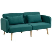 Divano letto clic-clac da 3 posti, con schienale reclinabile e braccioli regolabili, in tessuto effetto lino, Verde