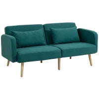 Divano letto clic-clac da 3 posti, con schienale reclinabile e braccioli regolabili, in tessuto effetto lino, Verde