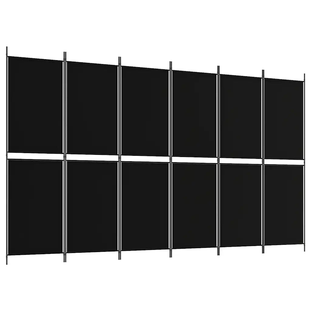 Divisorio Ambienti | Divider per stanze | Paravento a 6 Pannelli Nero 300 x 180 cm in Tessuto