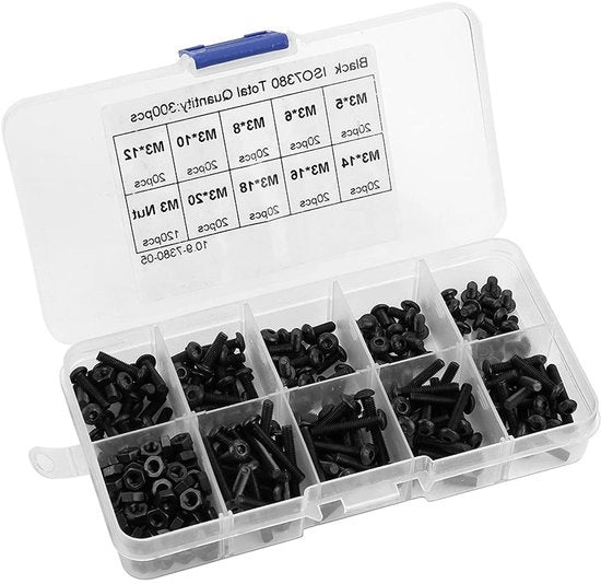 Set di Boutoniere da 300 pezzi - Boutoniere a 3 facce - Viti a 6 gambe - Acciaio - Qualità 10.9 - Per fissaggio meccanico - Viti