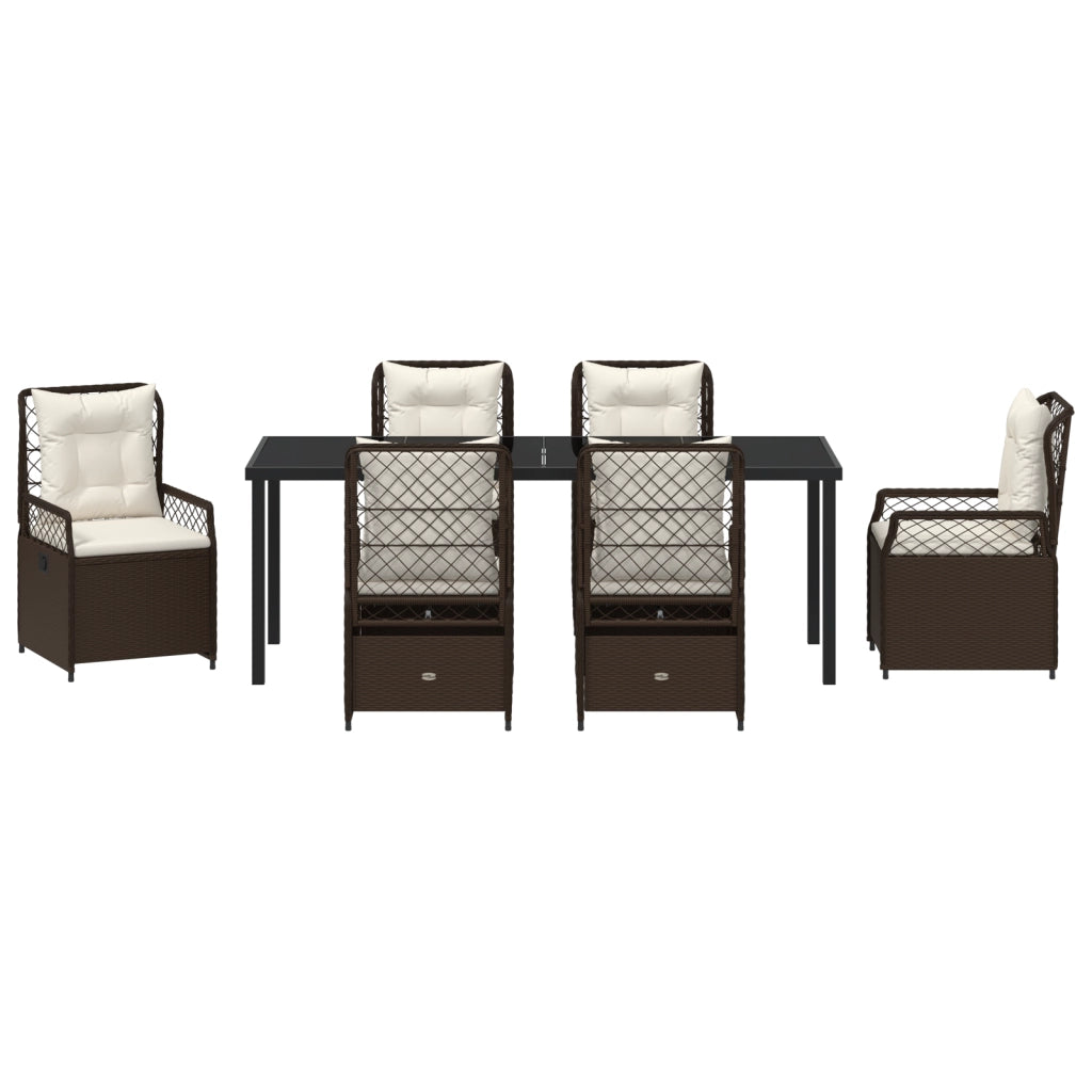 Set da Pranzo da Giardino in 7 Pezzi in Rattan Sintetico Marrone