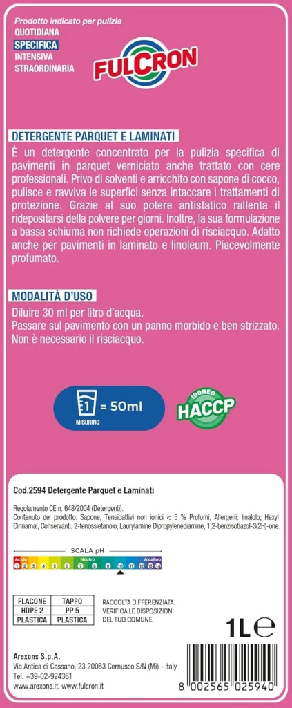 DETERGENTE LAMINATI E PARQUET 'FULCRON' lt. 1- 6 pezzi  - AREXONS