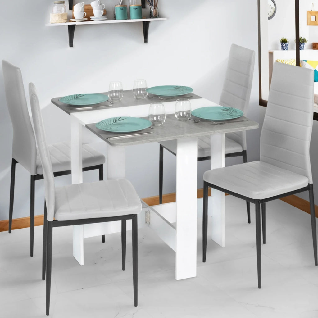 IDMarket - Tavolo consolle pieghevole EDI per 2-4 persone, bianca, con piano effetto cemento