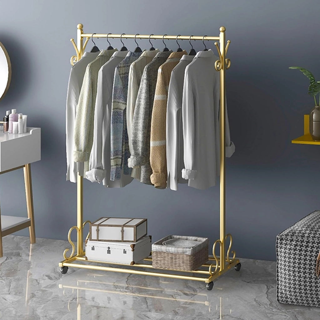 Appendiabiti con Ruote, Appendiabiti con rotelle per Appendere i Vestiti, Appendiabiti Multifunzionale in Metallo per Camera da Letto con ripiano Inferiore Organizer Negozio di Abbigliamento