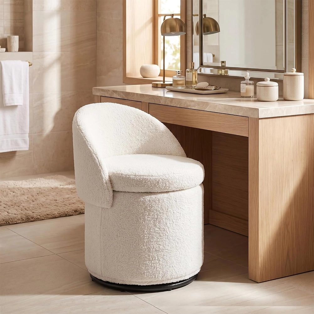 Pouf Contenitore con Schienale Reclinabile e Base Girevole Design Teddy 48x68 cm