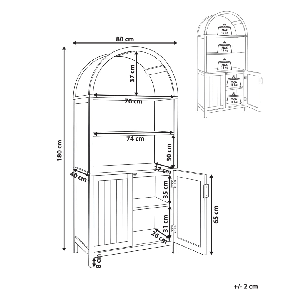 Libreria a 5 ripiani in MDF con gambe in legno, ante chiuse marrone chiaro stile rustico