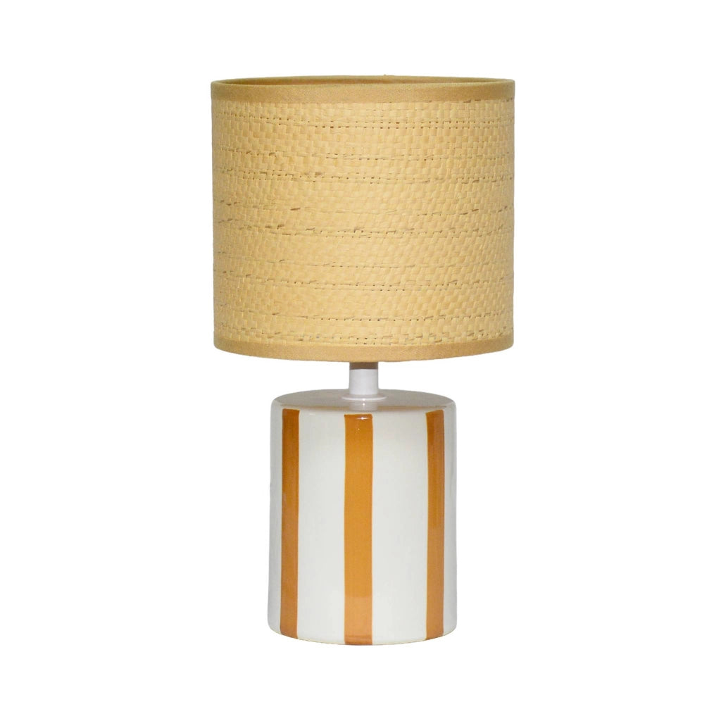 Lampada da tavolo interno ceramica paralume effetto rattan, 28cm,