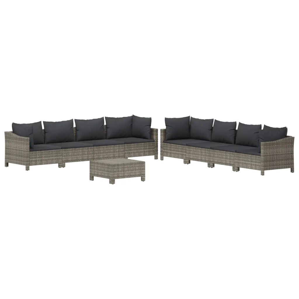 Set Divani da Giardino 9 pz con Cuscini in Polyrattan Grigio 3187268