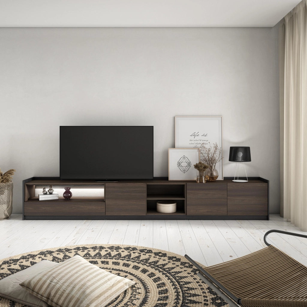 Mobile TV Soggiorno, 310x50x37 cm, Per TV fino a 80", LED, Rovere scuro e Nero