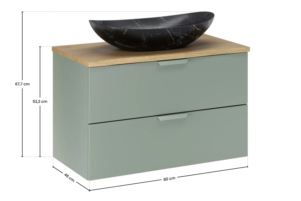 Set mobili bagno 80 cm con piano e lavabo da appoggio Lena Aster Green 80 cm