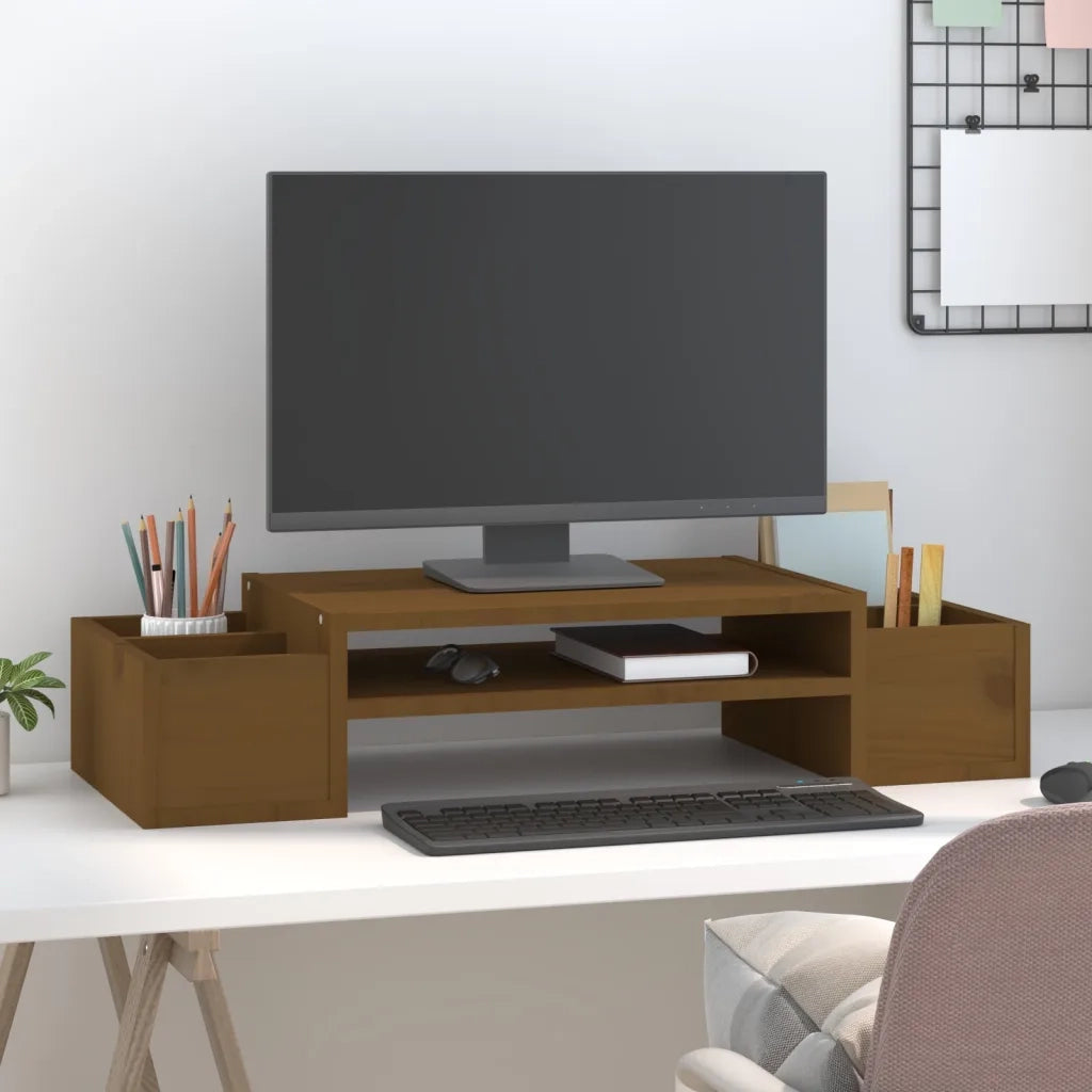 Supporto per Monitor ambra 70x27,5x15 cm Legno Massello di Pino 813967