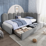 Letto singolo 90x200 cm in velluto grigio con 2 cassetti e struttura reversibile