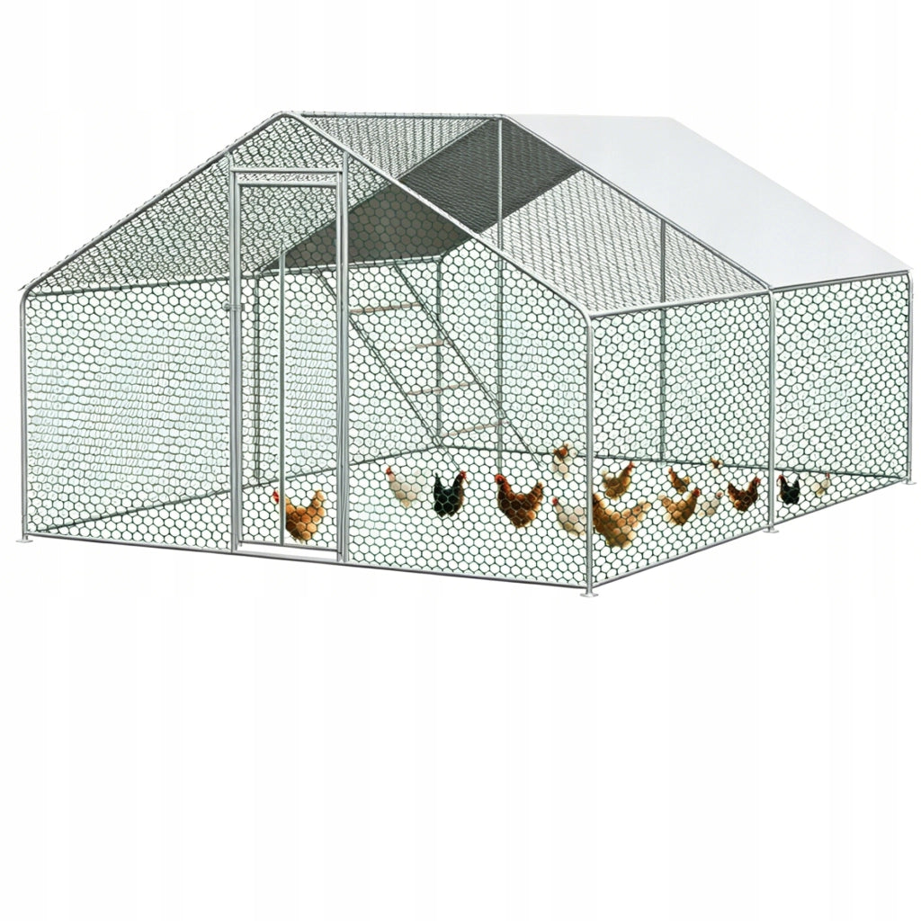 Recinto per Polli in Metallo 3×4×2 m con Telo PE Impermeabile; Porta con Serratura e Ampia Area Esterna per Animali