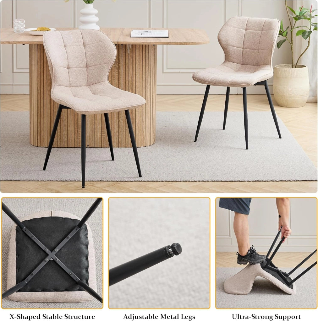 GrandCA HOME Set di 6 Sedie da Pranzo Imbottite in Lino con Schienale e Gambe in Metallo Nero, Sedia da Soggiorno per Cucina, Sala da Pranzo, Camera da Letto - Cachi