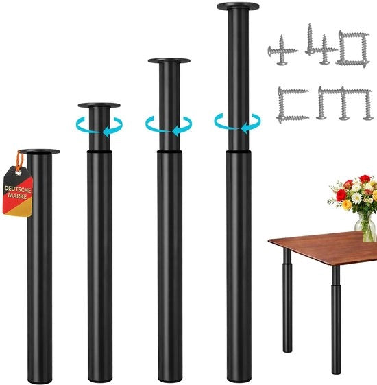 Set di 2 Tavoli con Regolazione di Altezza, in Metallo Nero, Ø 60 mm, Duraturo e Montaggio Stabile