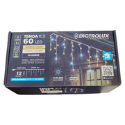 Tenda Luminosa 60 LED Bianco Caldo con 12 Flash Freddi 3m Esterno Prolungabile IP44 – Cavo Bianco