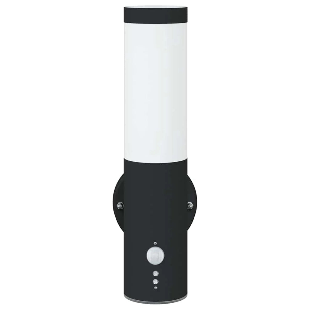 Set di 2 moderne lampade da parete cilindriche per esterni 15 x 7,5 x 33 cm in acciaio inox nero 02_0056506