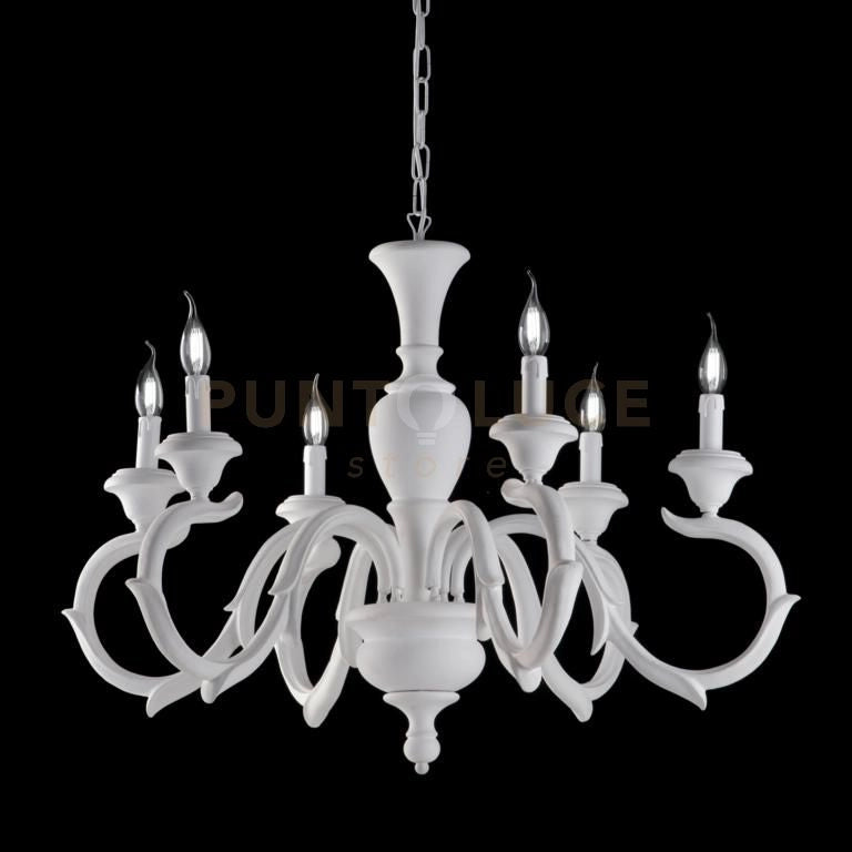 Lampadario in legno bianco shabby 6 luci Fiorenza