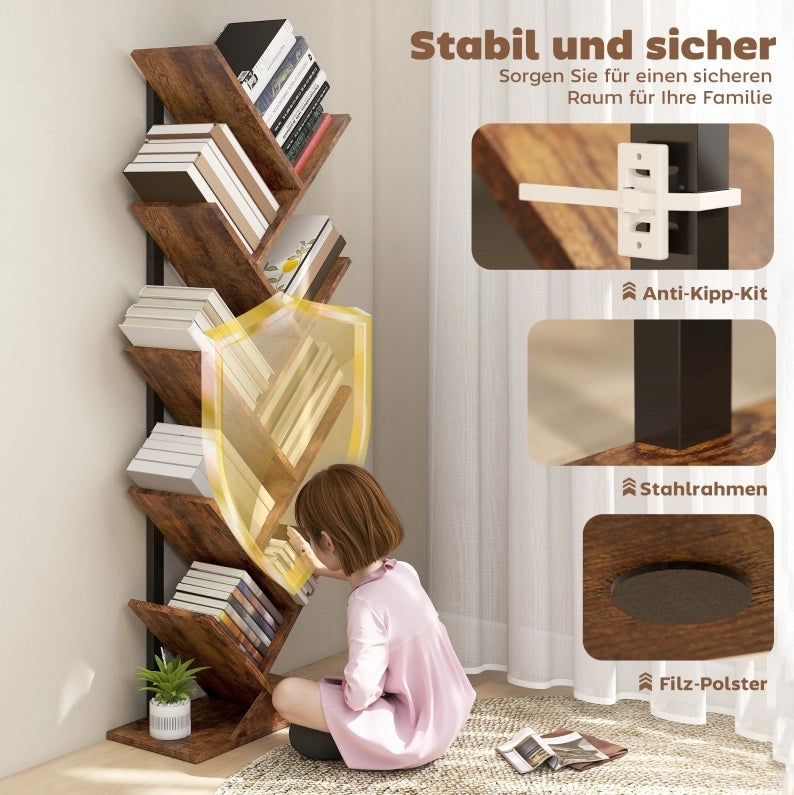 Libreria ad albero a 9 ripiani marrone rustico 50x24x136 cm