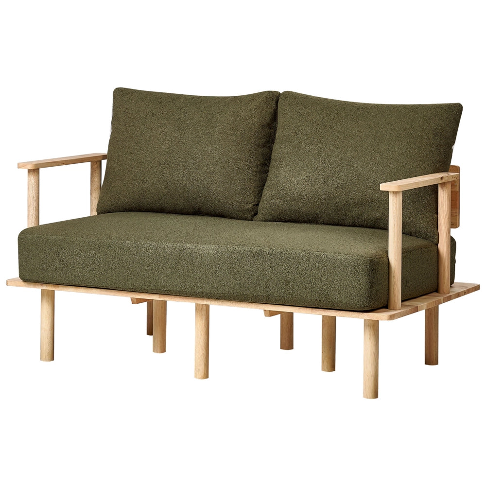 Divano Verde Scuro Poliestere Tessuto Boucle Rivestimento 2 Posti Japandi Stile Minimalista