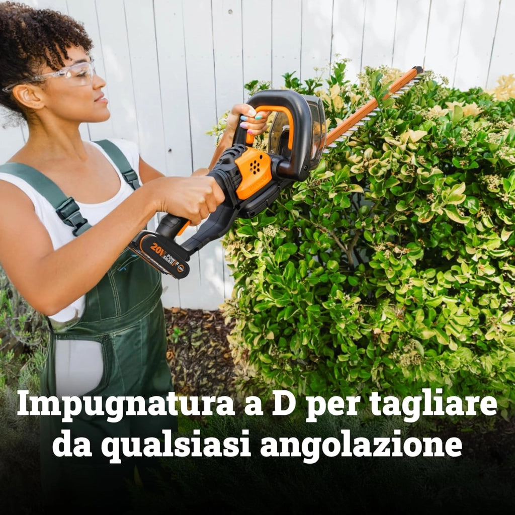 WG261E.9 - Cesoie per siepe, 20 V, lunghezza lama 44 cm, 19 mm, batteria e caricatore non inclusi, colore: Nero/Arancione