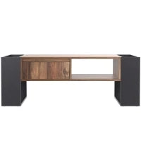 Tavolino in Legno Effetto Naturale con Cassetto Senza Maniglia, Scomparto Anteriore e Posteriore, Tavolino da Salotto Spazioso, Antracite, Nero + Grigio