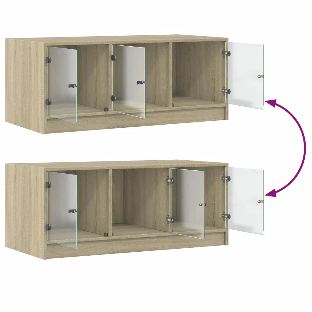 Tavolino da Salotto con Ante in Vetro Rovere Sonoma 102x50x42cm 836415