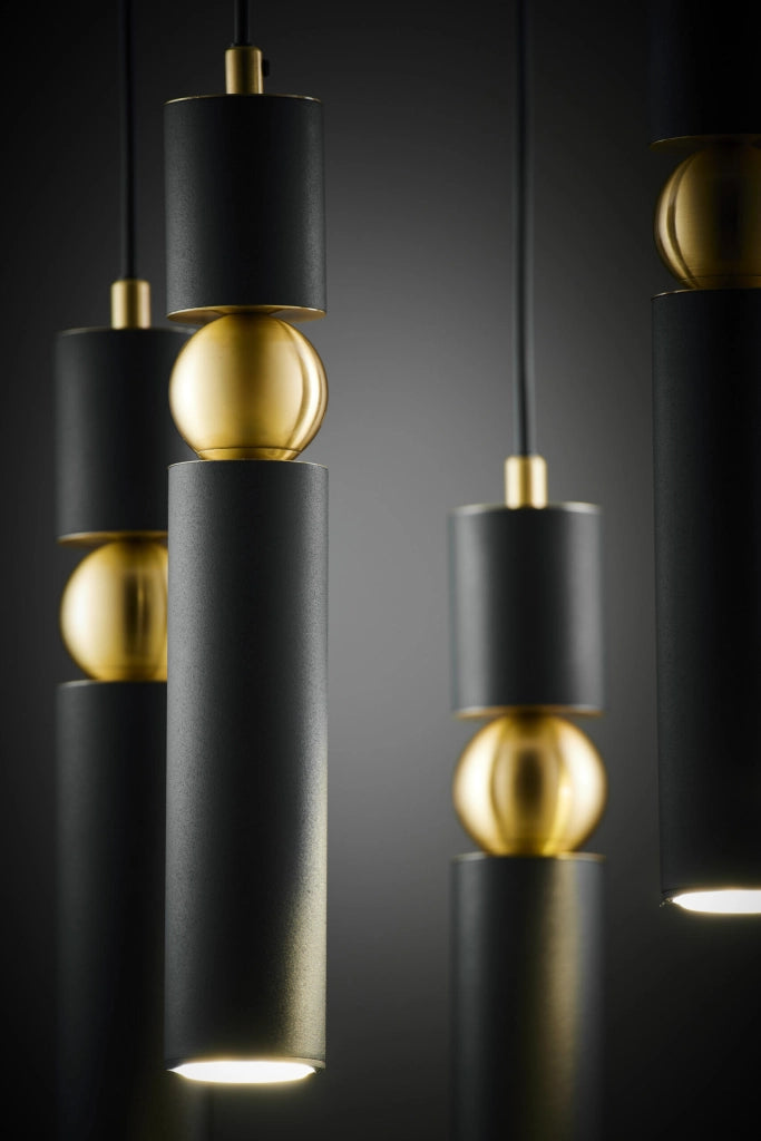 Lampadario moderno tondo Ø37 nero oro 5xGU10 Jupiter