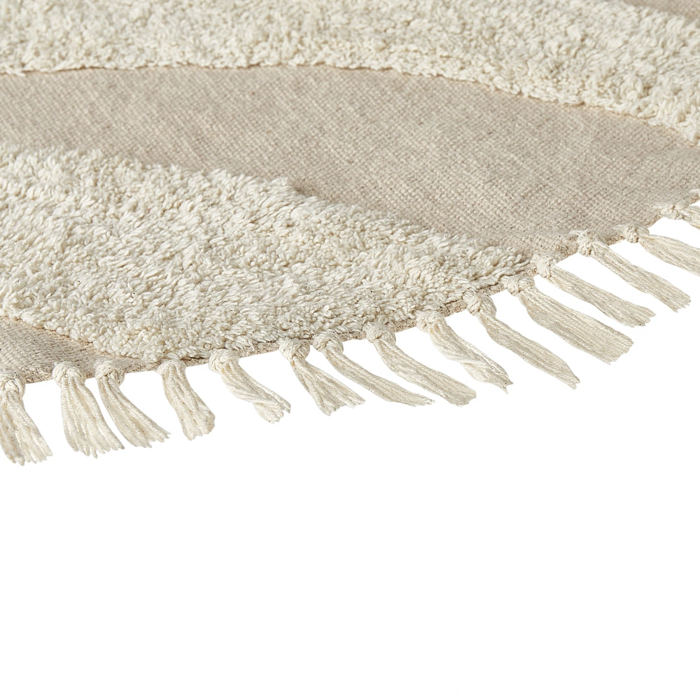 Tappeto rotondo in cotone beige ⌀ 140 cm con motivo a frange Boho Soggiorno Camera da letto
