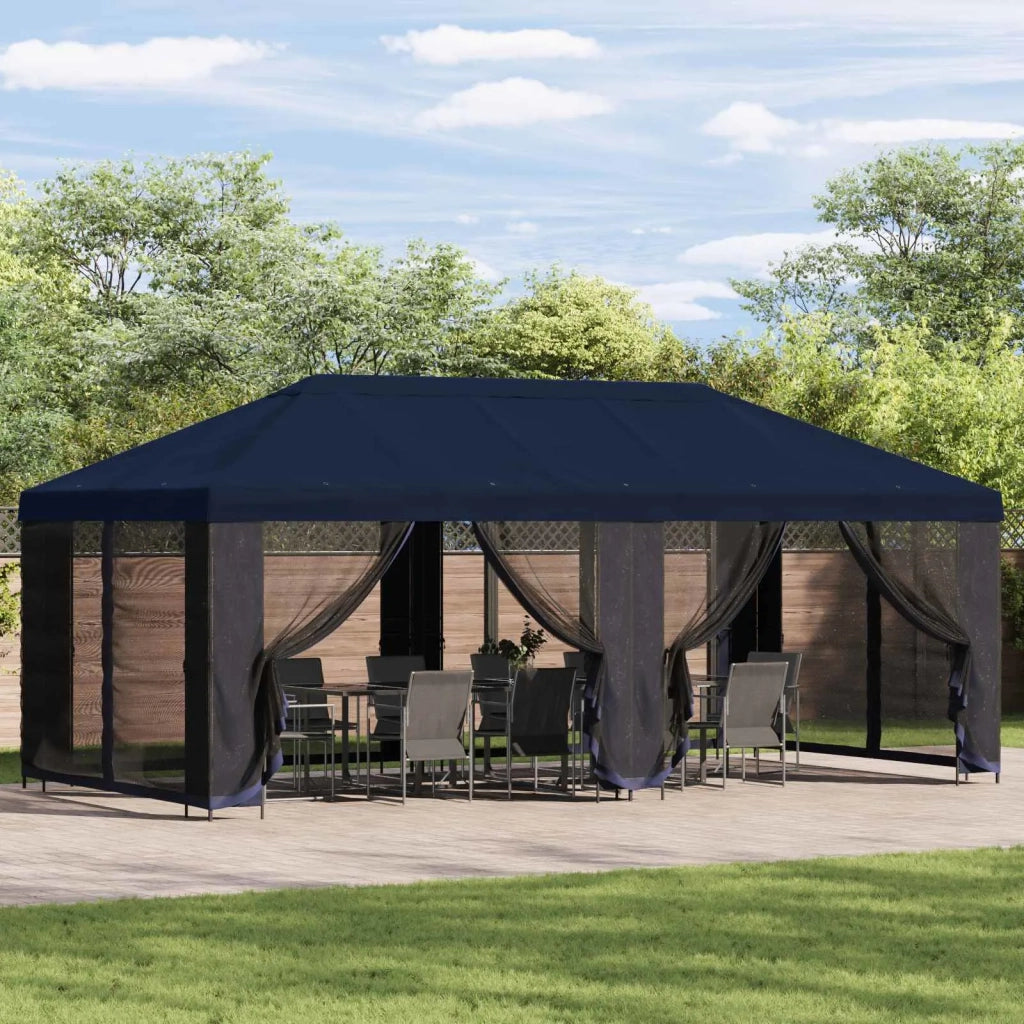 Gazebo con pareti laterali 6 x 3 m Blu Poliestere e Acciaio 190