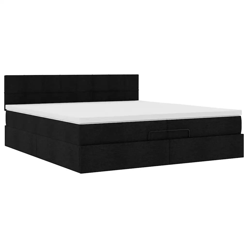 Struttura Letto Pouf con Materasso Nero 200x200 cm in Tessuto 3311486