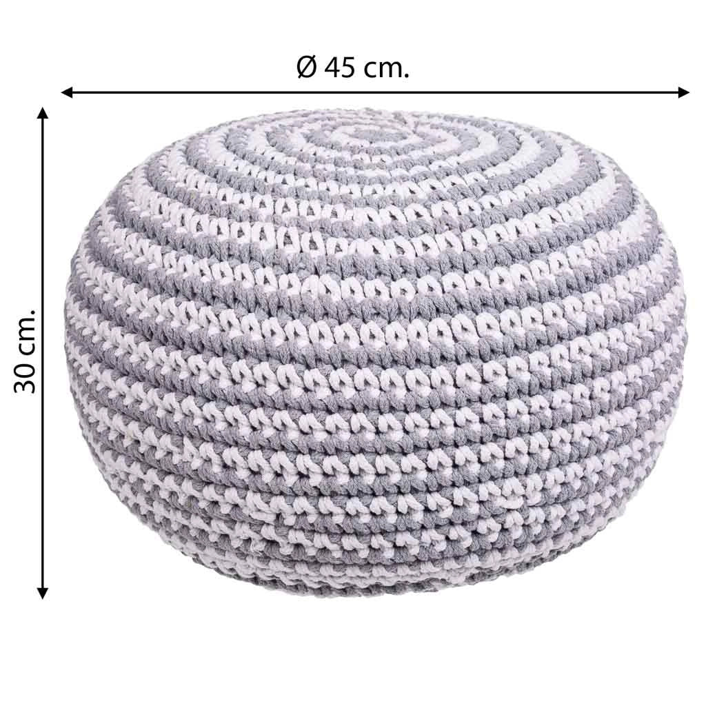 Puff de algodón trenzado gris 45x45x30