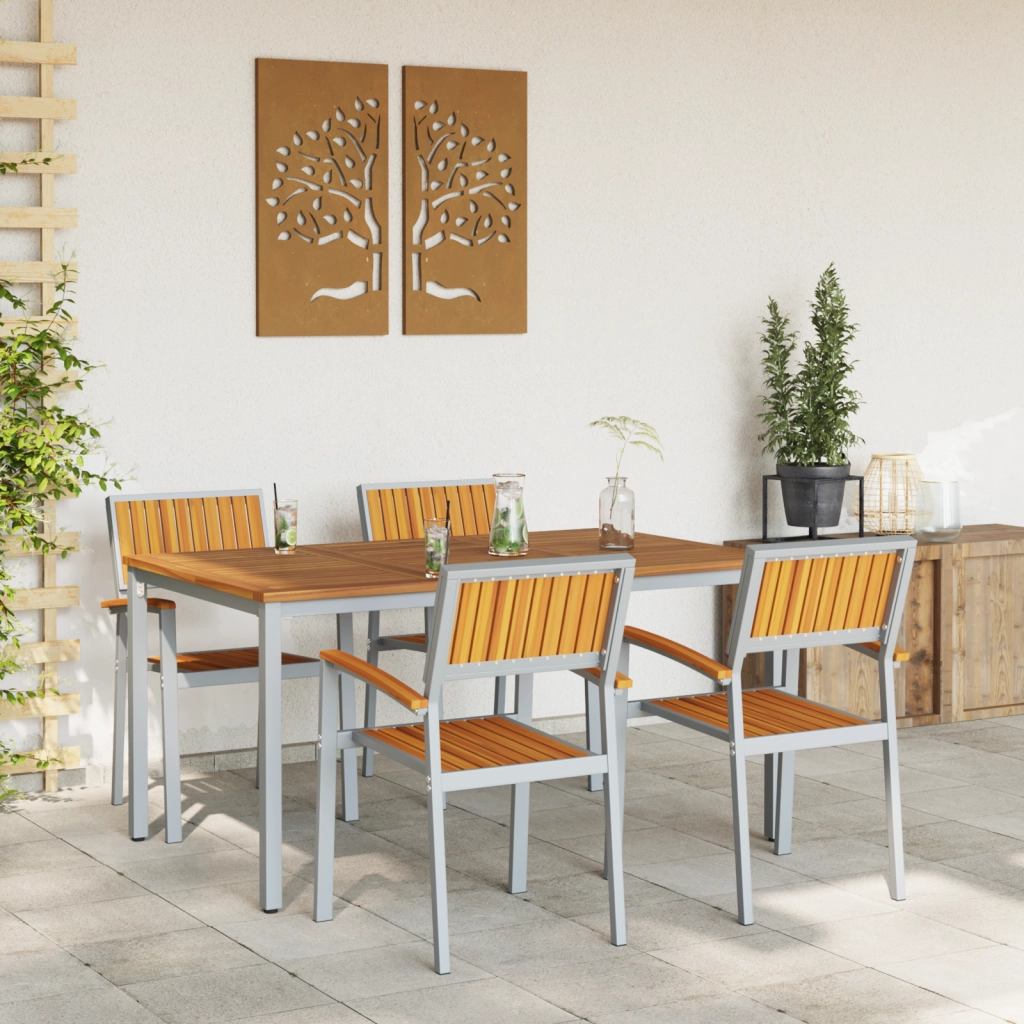 Set da pranzo da giardino 5 pezzi in legno massello di acacia e metallo