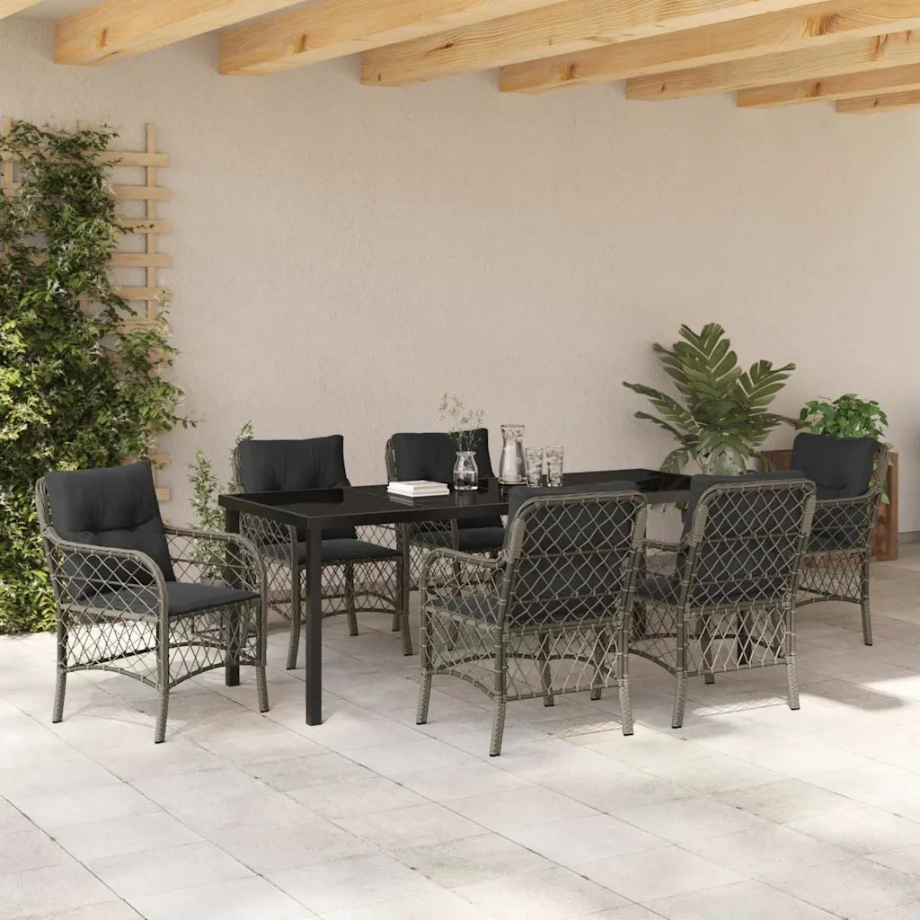 Set da Pranzo per Giardino con cuscino 7 pcs Grigio polyrattan 3380223