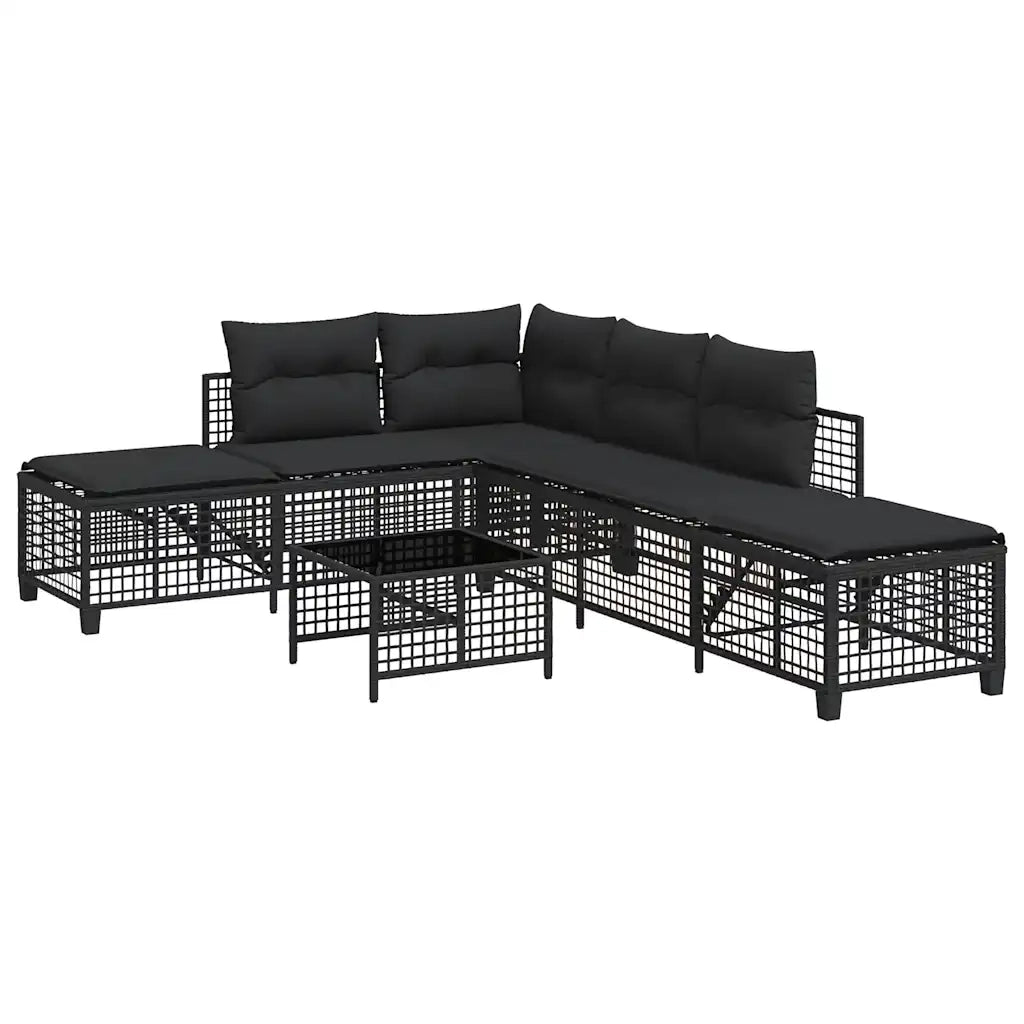 Set Divani ad Angolo 3 pz con Cuscini in Polyrattan Nero 365444