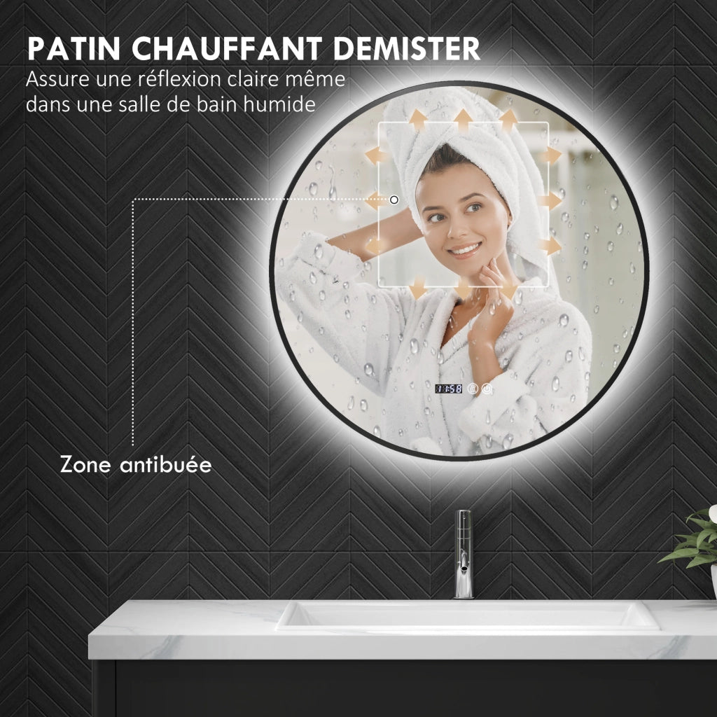 Specchio da Bagno Rotondo con Luce LED ¨C zephmum ¨C Nero, Antifog, Touch