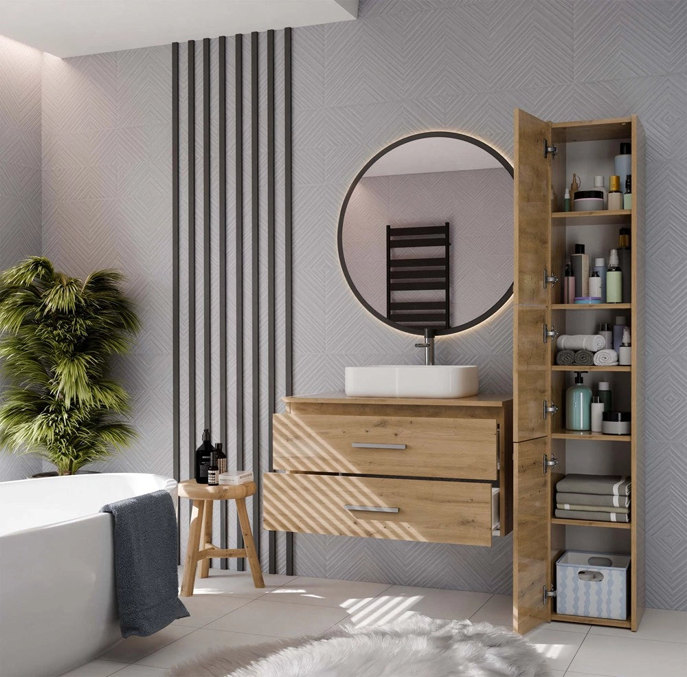 Mobile sottolavabo bagno NEL 80 sospeso 2 cassetti rovere artisan