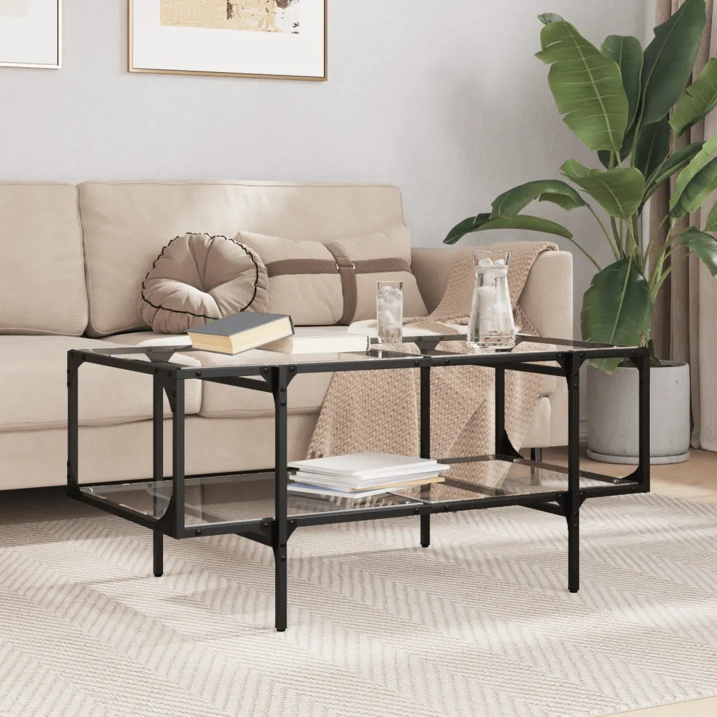 2 pz Tavolini da salotto | Tavolino da caff¨¨ | Tavolino da Soggiorno con Piano Vetro Trasparente 98,5x50x45 cm Acciaio