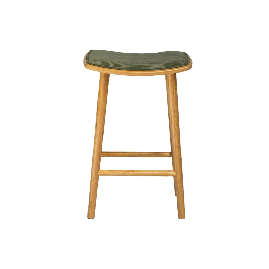 Set 2 sgabelli da bar vintage in legno di hevea e velluto a coste,