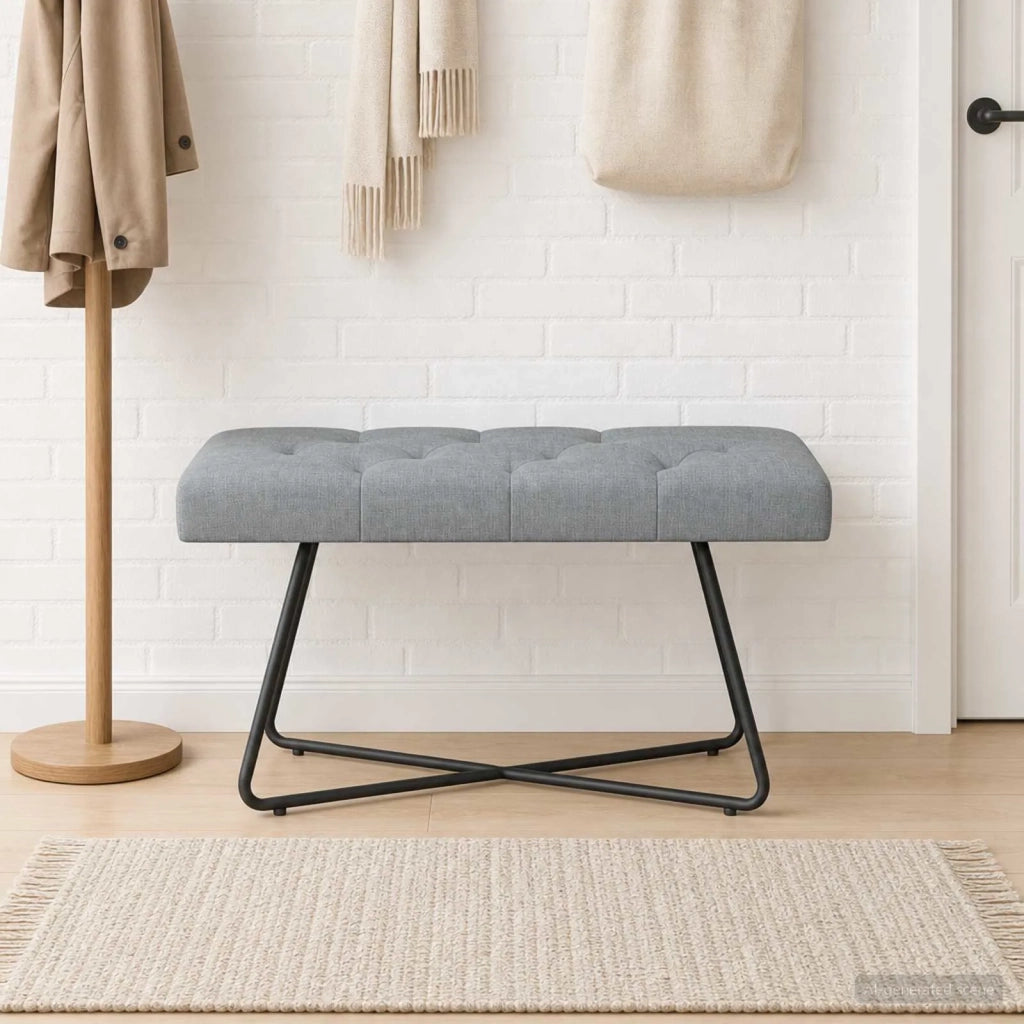 Panchina con bottoni imbottiti Grigio Chiaro 80 x 40 x 46 cm 42038357